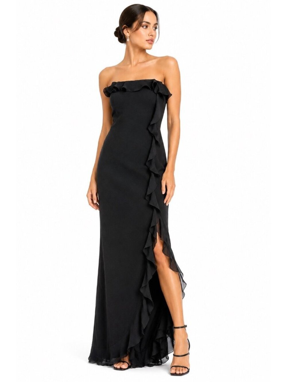 VINTAGE 90S RALPH LAUREN strapless ruffle dress black 10 cocktail retro Y2K